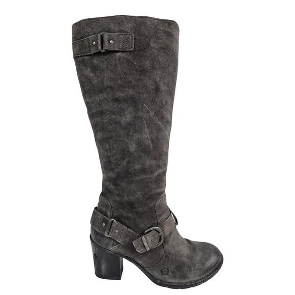 Born Gray Leather Suede Riding Boots Equestrian Buckle Wide Calf  Sz 9 MW NWOB - Picture 1 of 9
